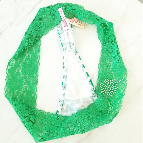 Victoria's Secret PINK Vintage Lace Rhinestone Crystal Low Rise Thong Panty NWT - Picture 5 of 12